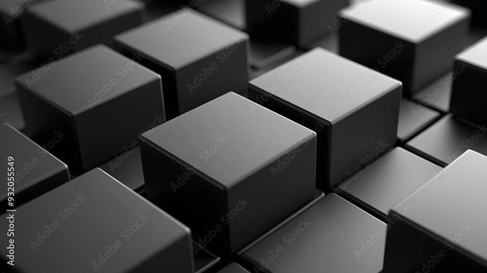 Black Shapes, Cubes, 3D Squares, on White Background, Abstract Image, Texture, Pattern, Wallpaper, Cover and Screen of Smartphone, Cell Phone, Computer, Laptop, 9:16 and 16:9 Format