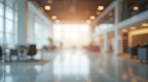 Blurred empty open space office. Abstract light bokeh at office interior background for design. 