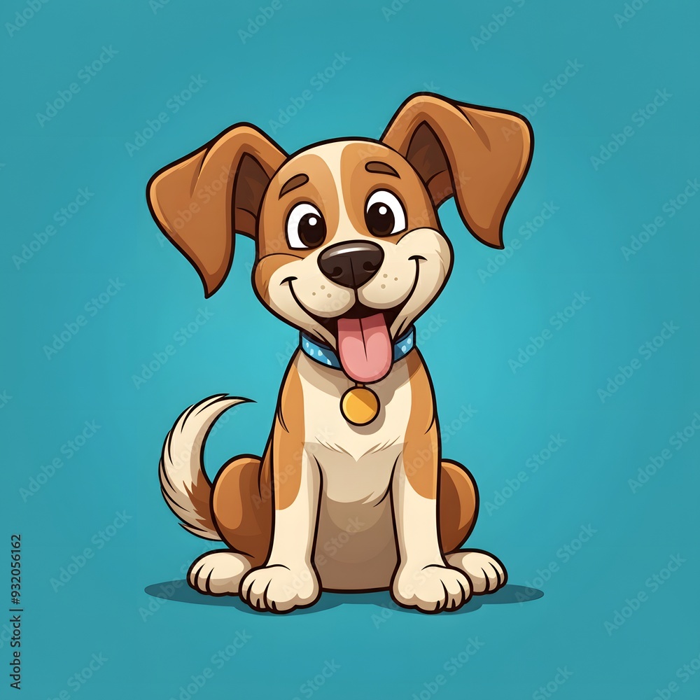 Obraz premium Cartoon Illustration of a Happy and Playful Puppy