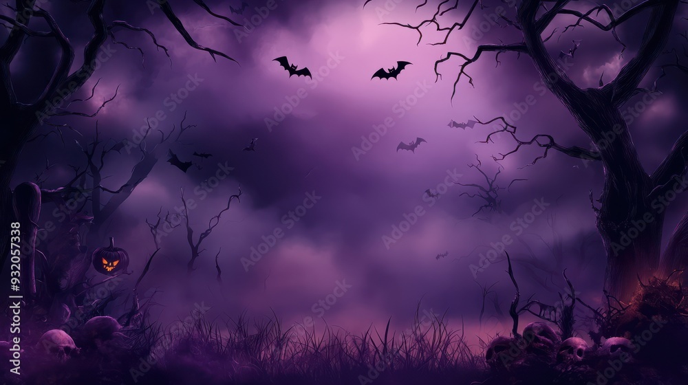 Fototapeta premium halloween decoration background template illustration. banner, copy space, spooky background.
