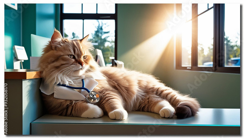 the cute doctor cat at the Reception Desk ai photo