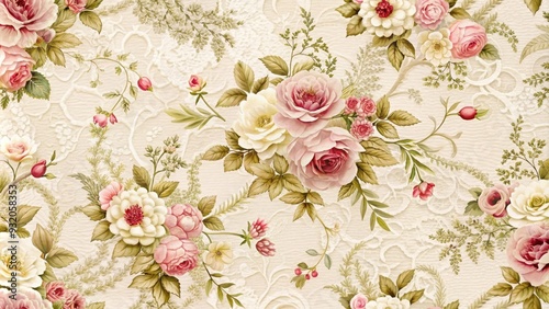 Wallpaper Mural Delicate floral pattern intricately intertwined with lace details on a soft, creamy background, evoking a sense of vintage romance and whimsical elegance. Torontodigital.ca