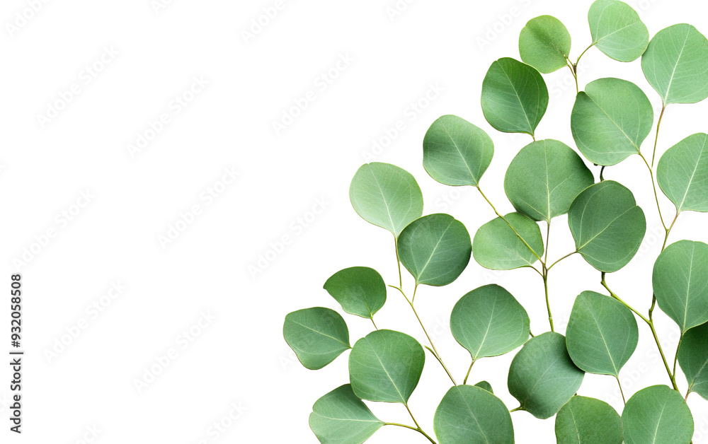 Green eucalyptus leaves  on transparent background, png	