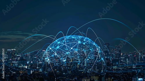 Global Network Above City Skyline
