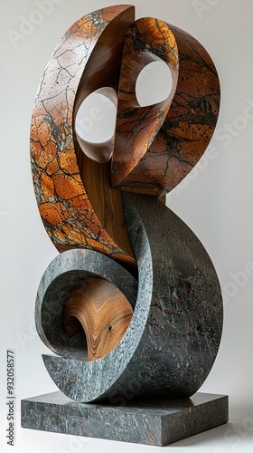 Abstract Stone and Wood Sculpture: Geometric Shapes and Organic Forms photo