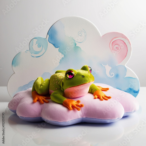 Vibrant HDR photography of an adorable bullfrog doll ai photo
