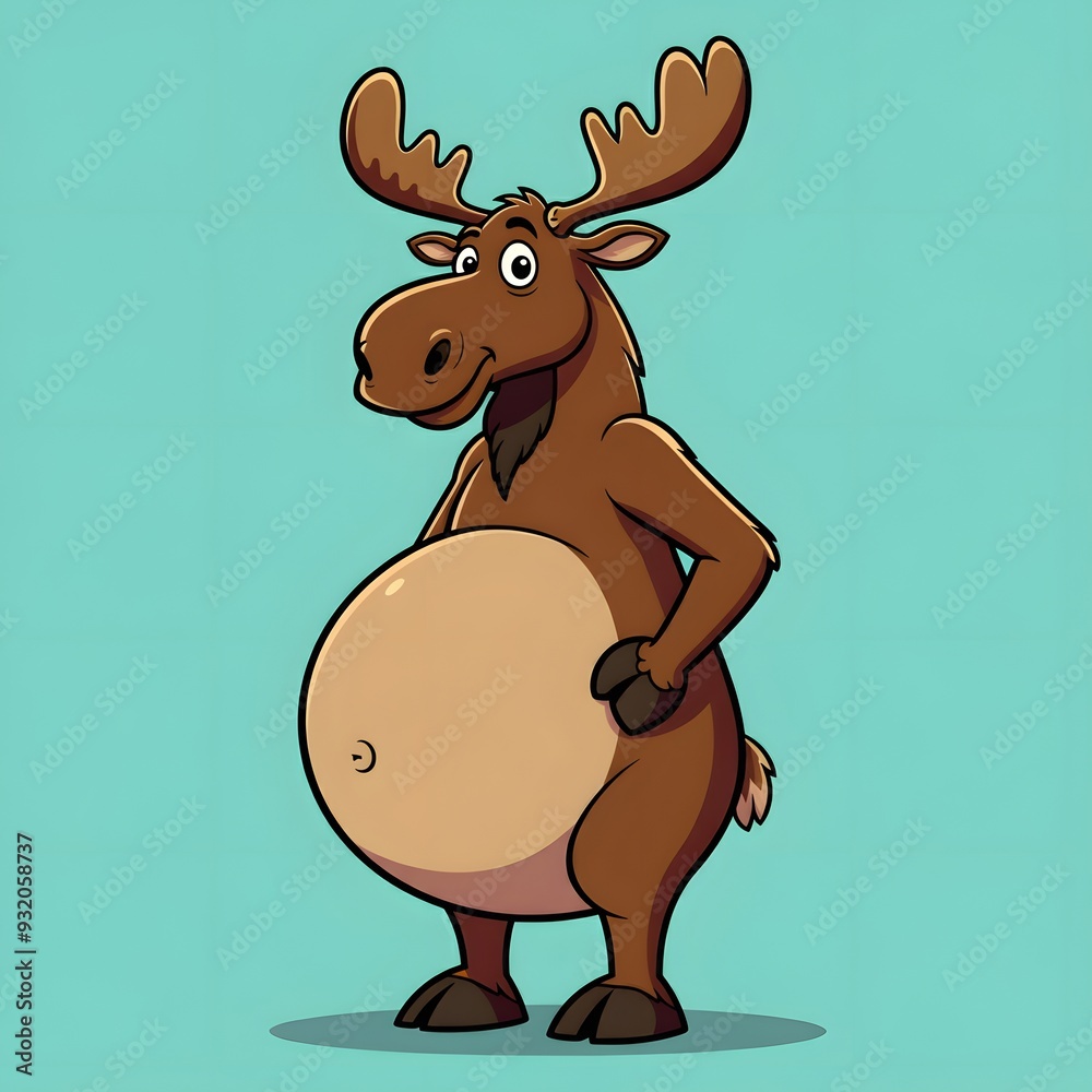 Fototapeta premium Friendly and Amusing Cartoon Moose Standing on a Turquoise Background