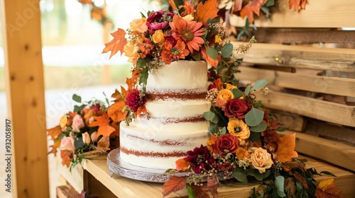 Fall Wedding Cake with Rustic Decor