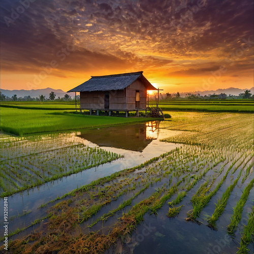 Vibrant oil on canvas capturing the warm hues of a sun ai photo