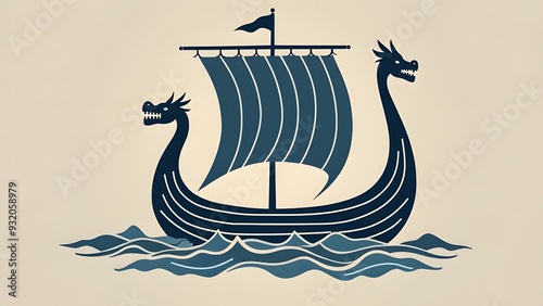 Majestic Viking Ship Sailing on the Open Sea