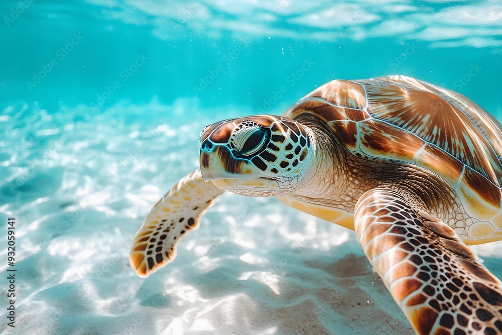Fototapeta premium Turtle swimming under the sea