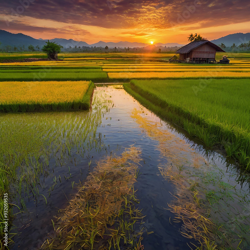 Vibrant oil on canvas capturing the warm hues of a sun ai photo