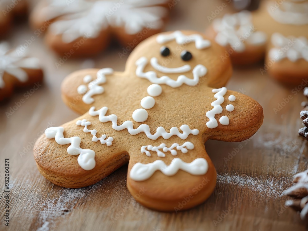 artisanal gingerbread man cookie with elaborate royal icing designs intricate patterns and a warm golden hue create a charming and festive holiday treat on a rustic wooden background artisanal gingerbread man cookie with elaborate royal icing designs intricate patterns and a warm golden hue create a charming and festive holiday treat on a rustic wooden background