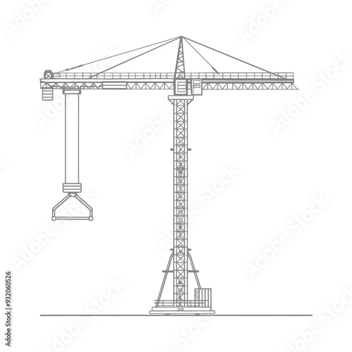 A Detailed Line Drawing of a Construction Crane