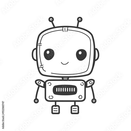 A Friendly Hand Drawn Cartoon Robot with Big Eyes and a Smile