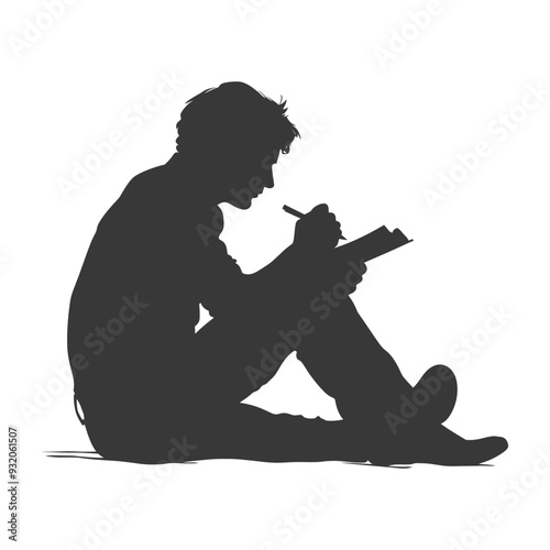 Silhouette of a Person Sitting and Writing