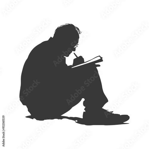 Silhouette of a Person Sitting and Writing in a Notebook