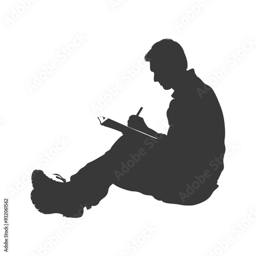 Silhouette of a Person Sitting and Writing in a Notebook