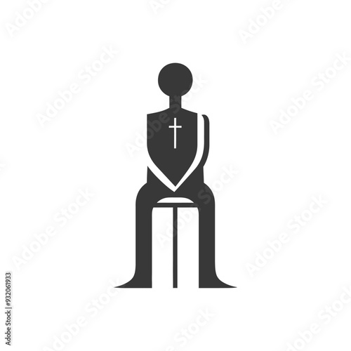 Silhouette of a Person Wearing a Robe and a Cross Sitting on a Stool