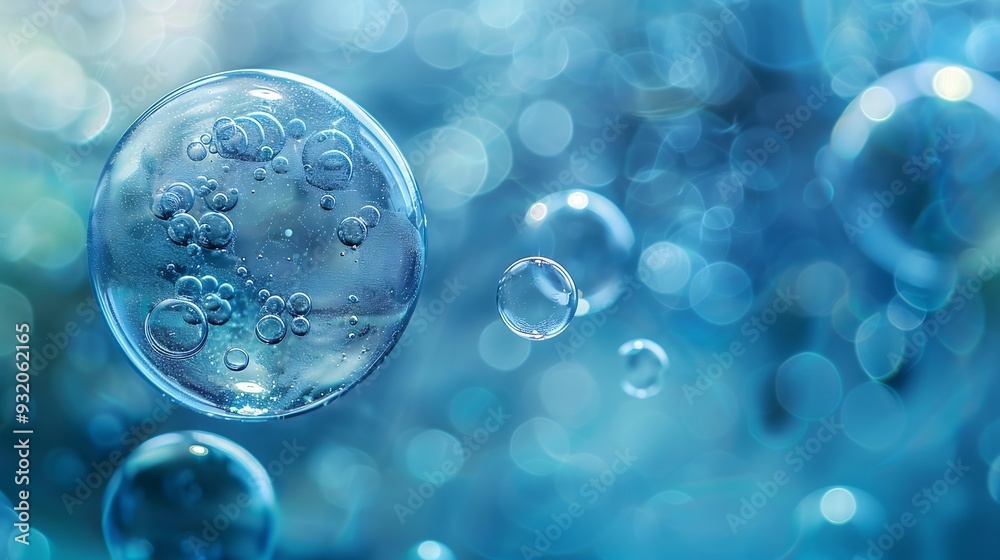 Abstract Blue Bubbles on a Blurry Background