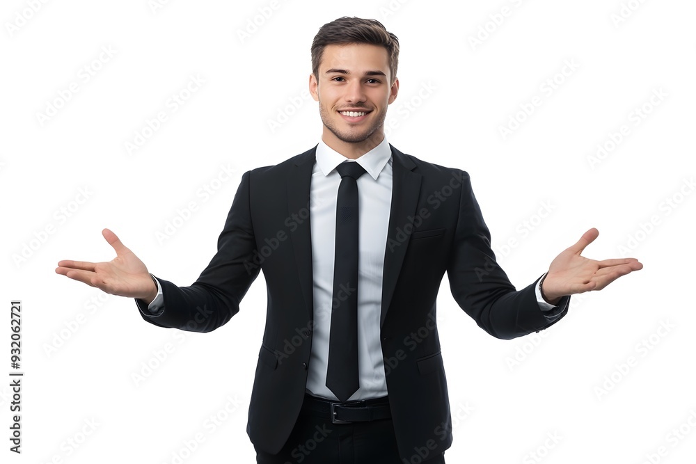 Businessman in a suit explaining something Businessman in a suit explaining something
