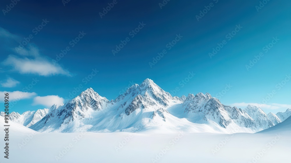 Obraz premium A breathtaking snow-covered mountain landscape under a vibrant blue sky, perfect for nature and travel enthusiasts.