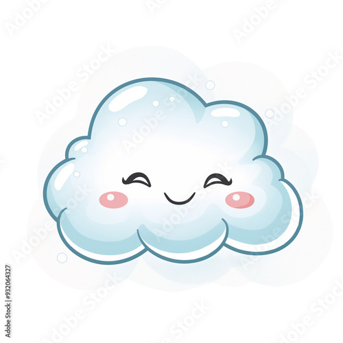 Small Puffy Cartoon Cloud in Baby Blue with Blushing Cheeks and Shy Smile, Kawaii Art Style, PNG File