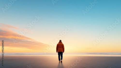 A lone figure walks along a tranquil beach at sunset, reflecting on life's journey and embracing the beauty of solitude.