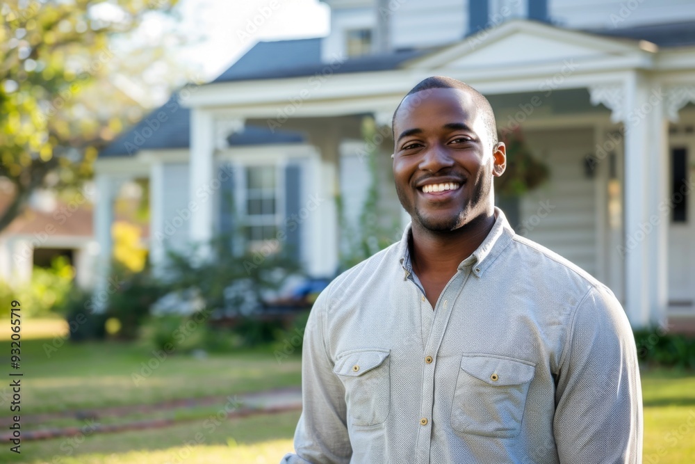 Portrait of a smiling African American man in front of his house Portrait of a smiling African American man in front of his house