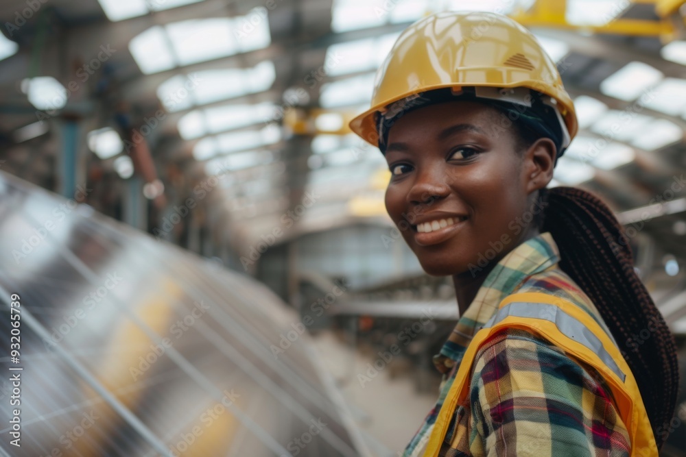 Portrait of a smiling black woman working on solar farm Portrait of a smiling black woman working on solar farm