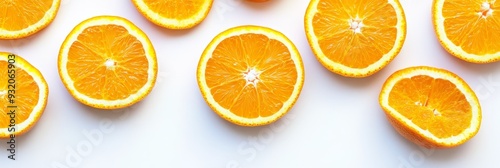 Fresh Orange Slices on White Background - A close-up of fresh orange slices on a white background, symbolizing health, vitality, citrus, freshness, and summer.