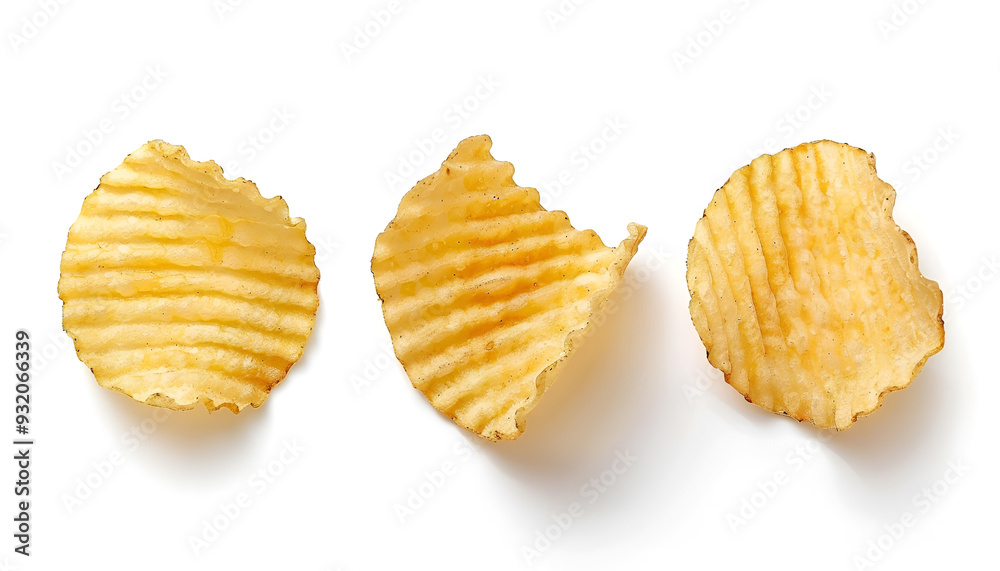 Ridged potato chips isolated on white background with clipping path, collection Ridged potato chips isolated on white background with clipping path, collection