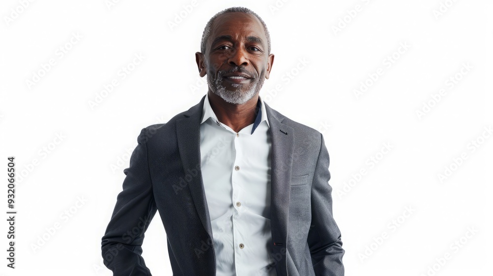 A confident senior businessman wearing a dark suit and white shirt on a white background A confident senior businessman wearing a dark suit and white shirt on a white background