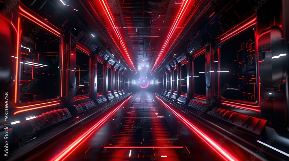 Futuristic tunnel with red neon lights. Futuristic tunnel with red neon lights.