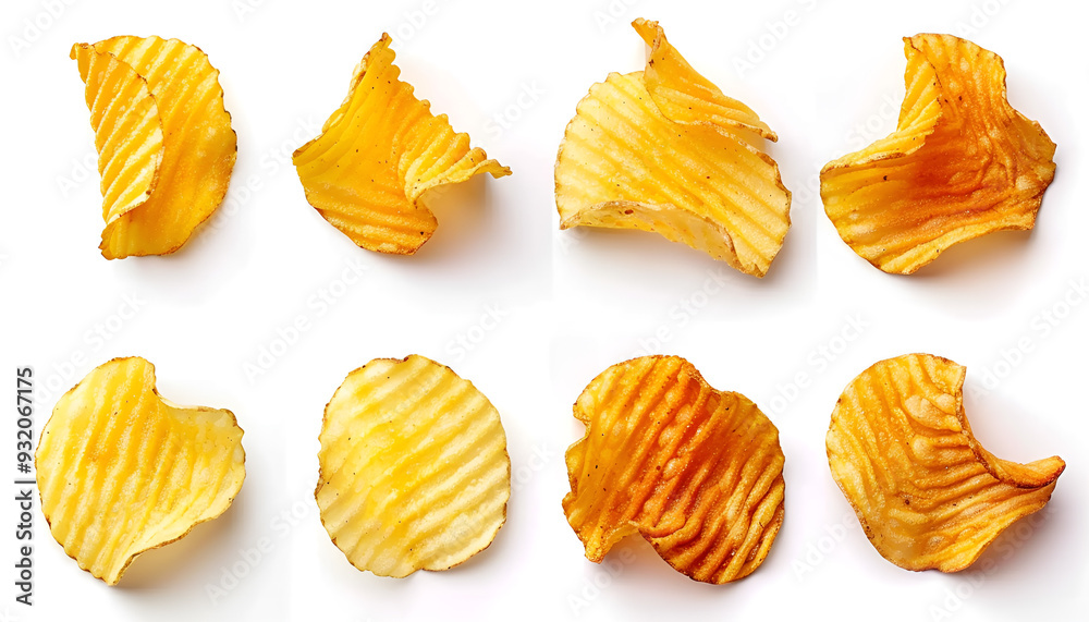 Ridged potato chips isolated on white background with clipping path, collection Ridged potato chips isolated on white background with clipping path, collection