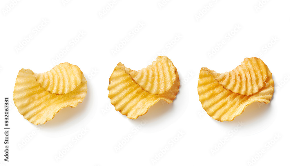 Ridged potato chips isolated on white background with clipping path, collection Ridged potato chips isolated on white background with clipping path, collection
