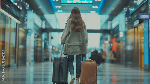 Chica Esperando con Maletas en el Aeropuerto photo