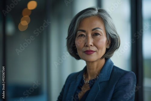 Portrait of a mature Asian woman with short hair