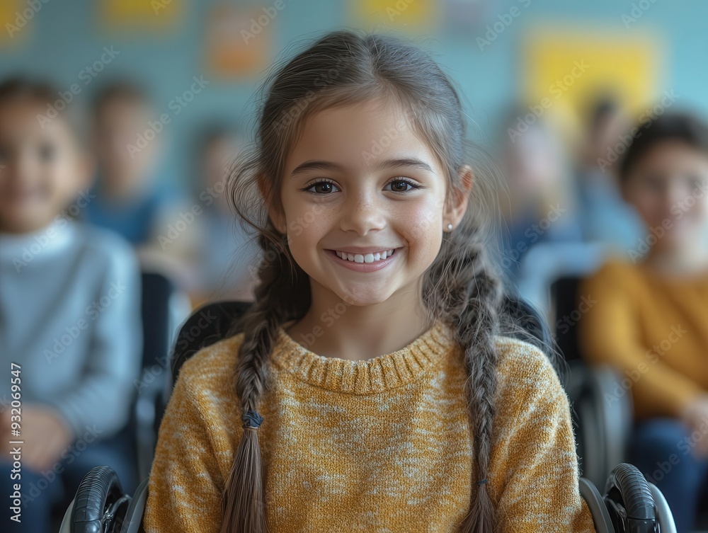 cheerful young girl in a wheelchair surrounded by a diverse group of classmates in a vibrant classroom setting the scene radiates positivity inclusivity and the joy of learning together cheerful young girl in a wheelchair surrounded by a diverse group of classmates in a vibrant classroom setting the scene radiates positivity inclusivity and the joy of learning together