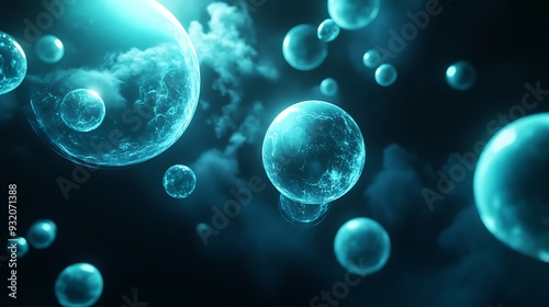 Wallpaper Mural Ethereal Turquoise Orbs in Enigmatic Darkness - Hyper-Realistic Photography Torontodigital.ca