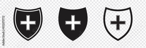 Shield with cross icon set