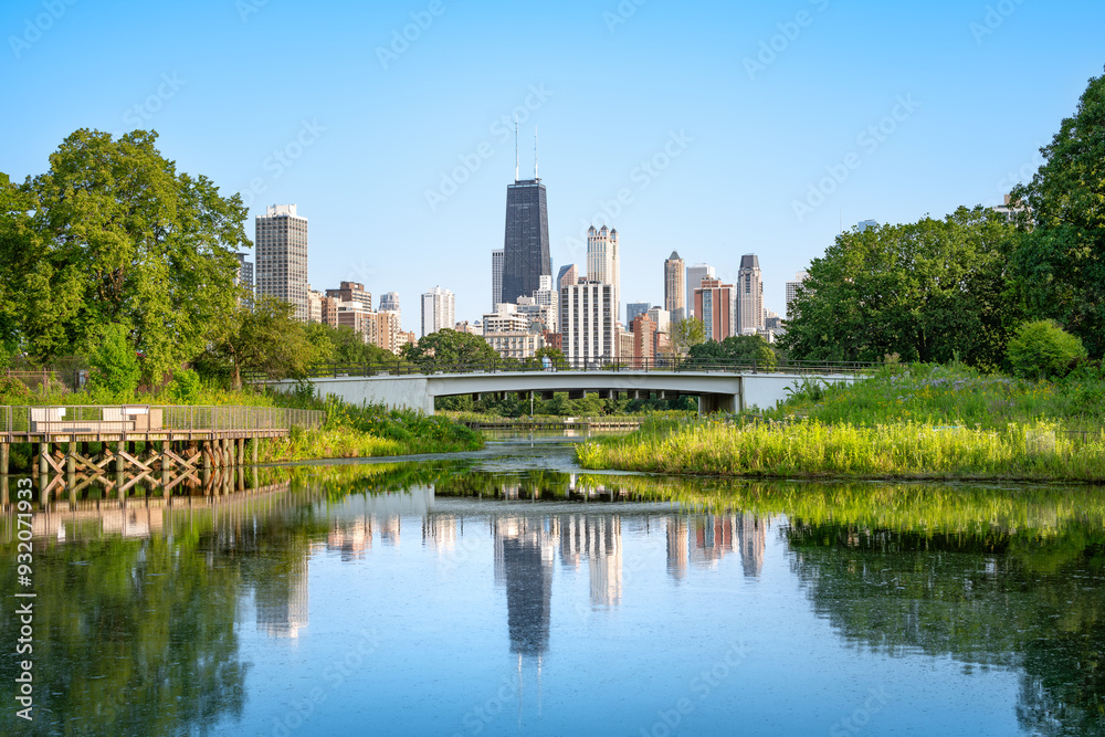 the skyline of chicago seen from the lincoln park