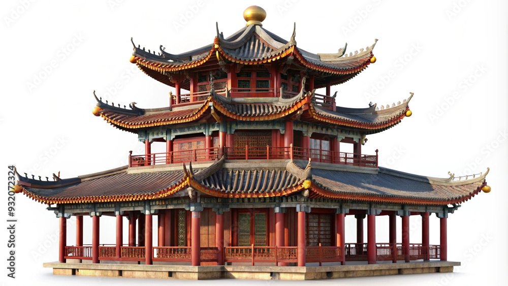 Naklejka premium Chinese pagoda, buddhist temple isolated on transparent background png