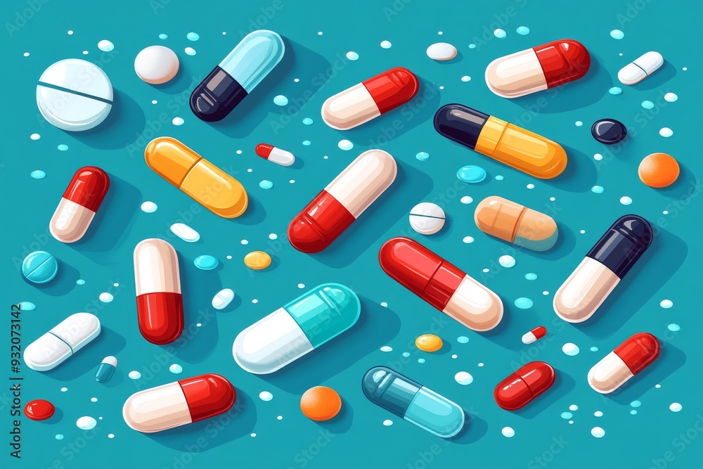 Colorful and Playful Capsule Characters on a Blue Background Representing Fun and Vibrancy in Healthcare and Medicine Colorful and Playful Capsule Characters on a Blue Background Representing Fun and Vibrancy in Healthcare and Medicine