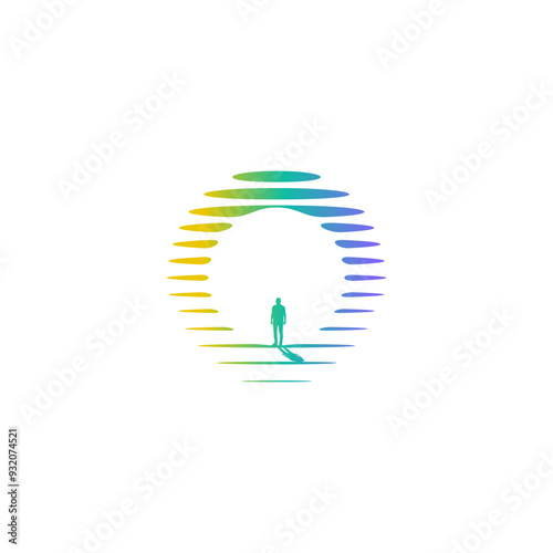 refracting sunset light with logo, meaning human silhouette standing in front of light, vector design for your brand.