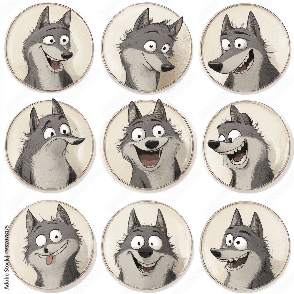 A grid of cartoon wolf faces displaying various emotions. A grid of cartoon wolf faces displaying various emotions.