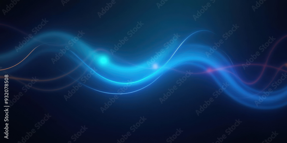 Obraz premium Abstract Blue Neon Light Waves on a Dark Background