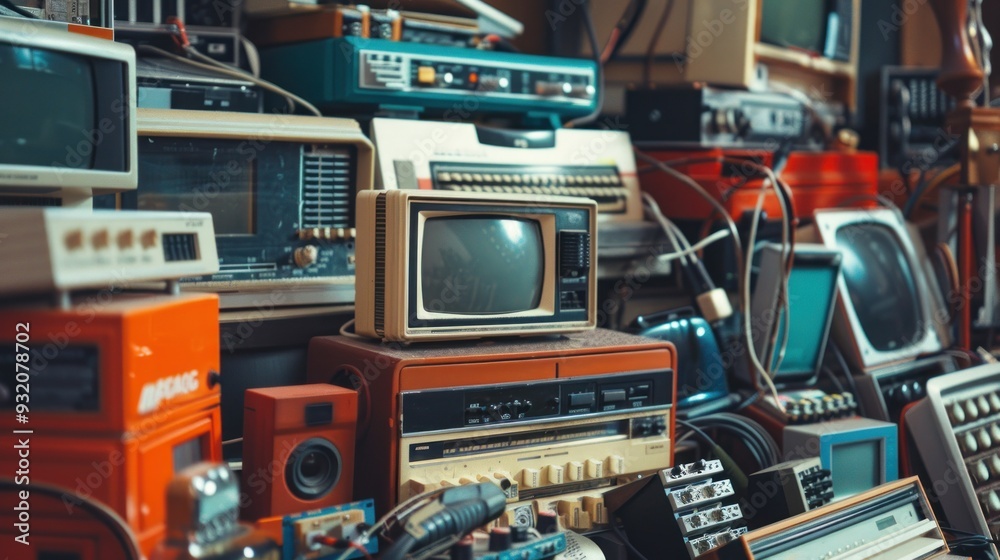 Fototapeta premium Vintage Electronics: A Nostalgic Collection of Old Technologies