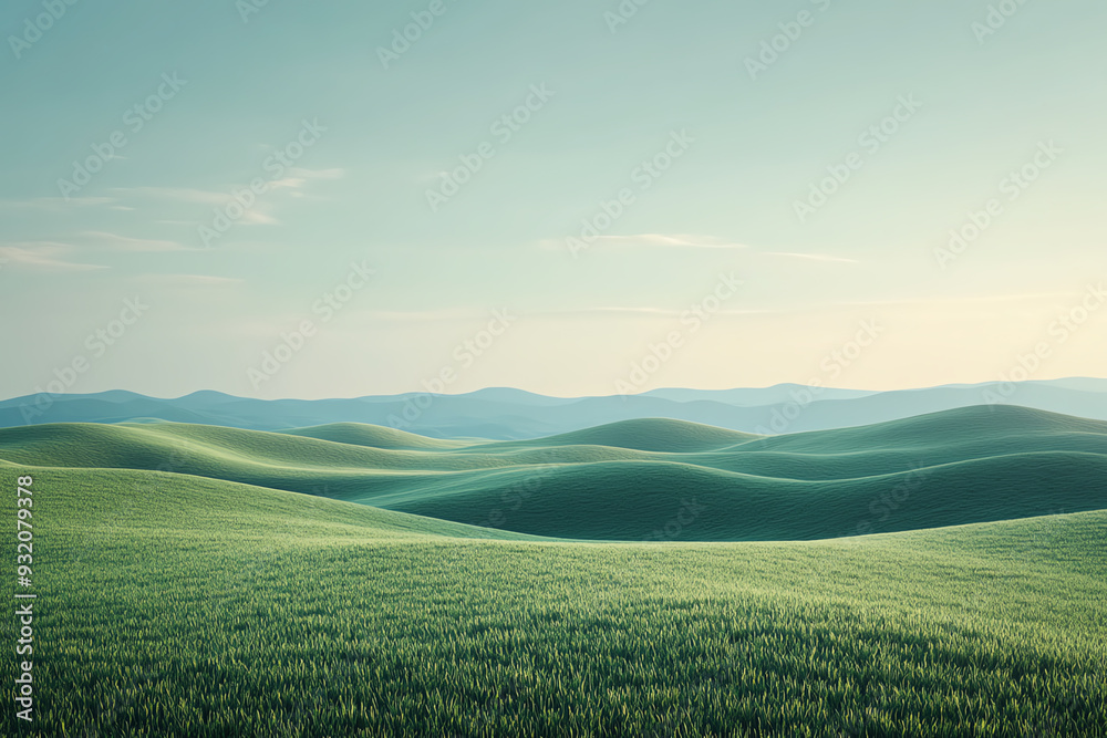 Obraz premium Minimalistic background with subtle scenery of rolling hills and soft skies, highdefinition, calm and serene environment