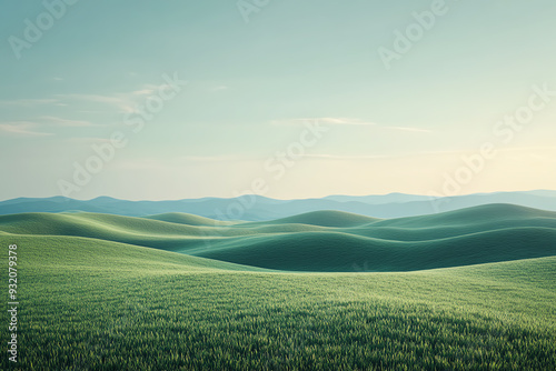 Minimalistic background with subtle scenery of rolling hills and soft skies, highdefinition, calm and serene environment